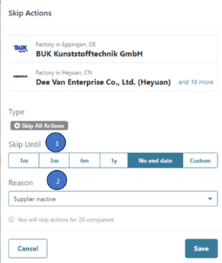 Abb. 19 - das Aktionsfenster, wo nun das Pausierungsdatum als auch der Grund für die Pausierung der Maßnahmen definiert werden kann