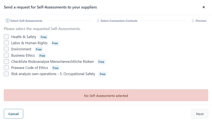 Abb. 35 - Anforderung eines Self Assessments (Aktionsbereich) - Auswahl der Type des Assessments